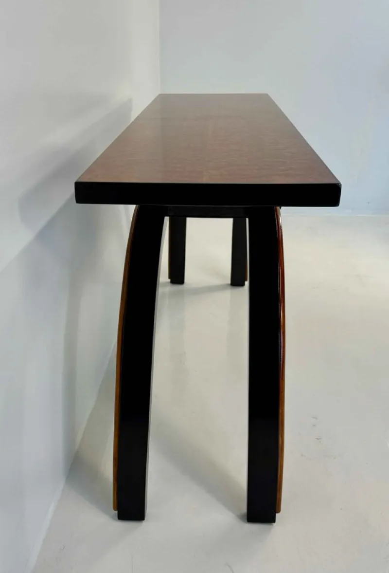 Pamono Art Deco Italian Console Table in Walnut and Maple Burl, 1940s