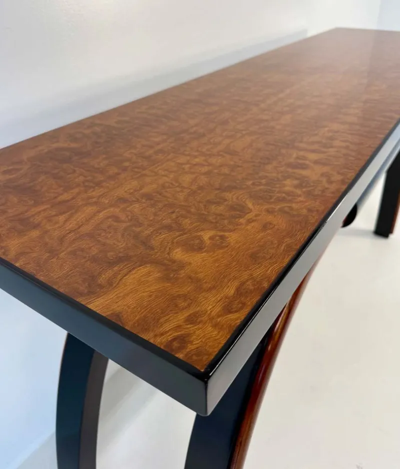 Pamono Art Deco Italian Console Table in Walnut and Maple Burl, 1940s