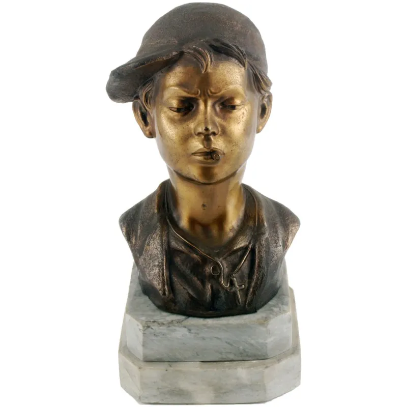 Pamono Art Deco Italian Gilt and Burnished Bronze Scugnizzo Bust by Giovanni De Martino, 1920s> Art Deco