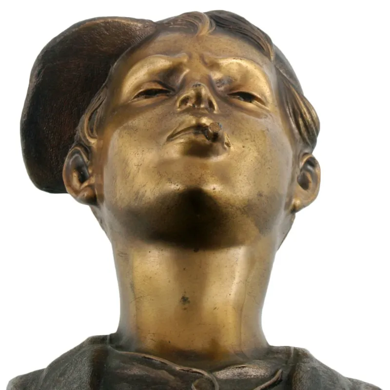 Pamono Art Deco Italian Gilt and Burnished Bronze Scugnizzo Bust by Giovanni De Martino, 1920s> Art Deco