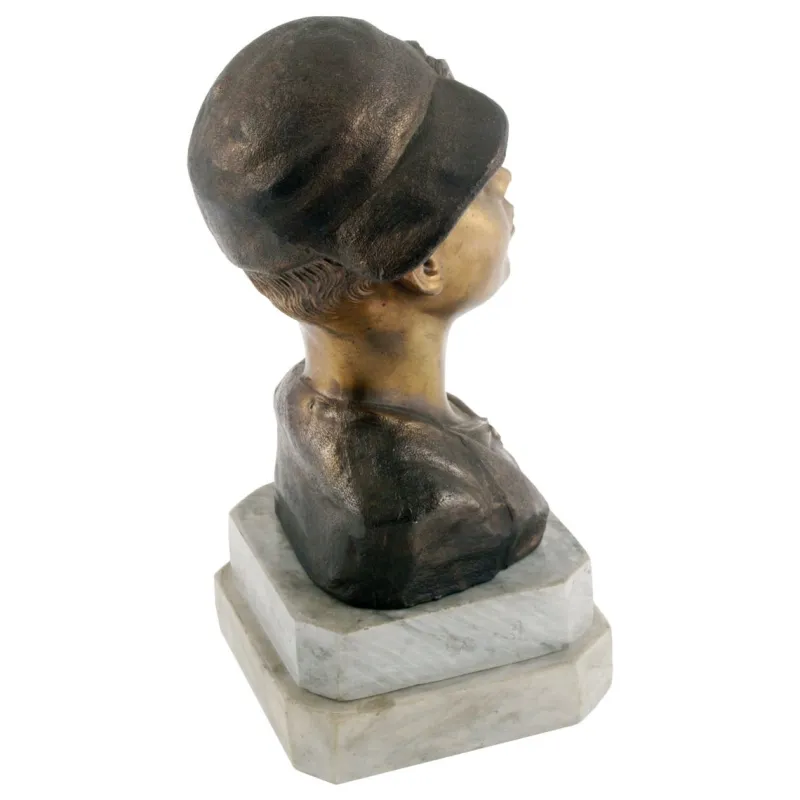 Pamono Art Deco Italian Gilt and Burnished Bronze Scugnizzo Bust by Giovanni De Martino, 1920s> Art Deco