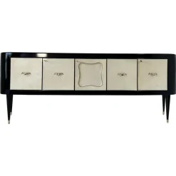 Pamono Art Deco Italian Parchment and Black Lacquer Sideboard, 1950> Sideboards & Buffets