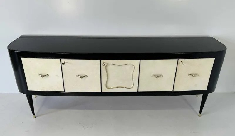 Pamono Art Deco Italian Parchment and Black Lacquer Sideboard, 1950> Sideboards & Buffets