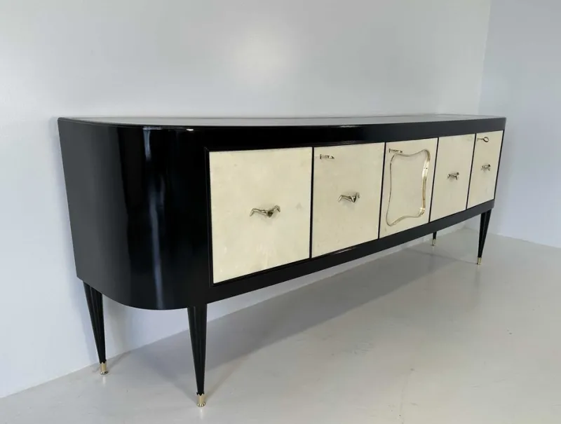 Pamono Art Deco Italian Parchment and Black Lacquer Sideboard, 1950> Sideboards & Buffets