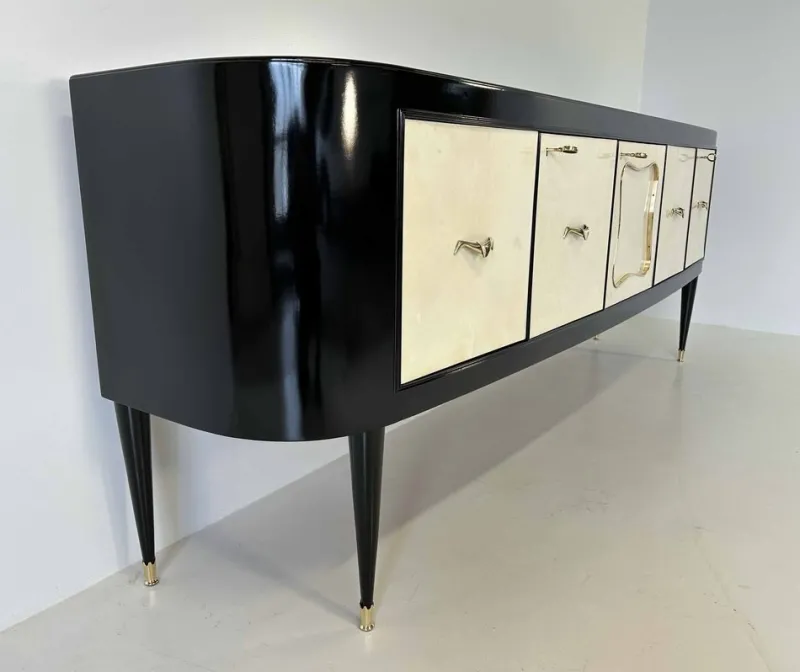 Pamono Art Deco Italian Parchment and Black Lacquer Sideboard, 1950> Sideboards & Buffets