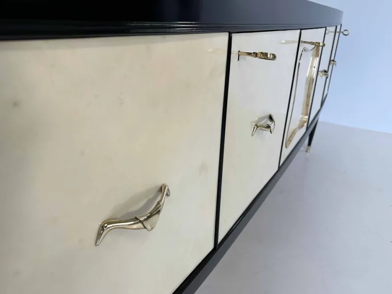Pamono Art Deco Italian Parchment and Black Lacquer Sideboard, 1950> Sideboards & Buffets