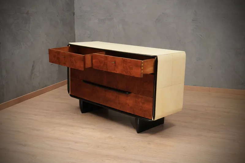 Discount Pamono Art Deco Italian School Walnut and Goat Skin Chest of Drawers, 1930