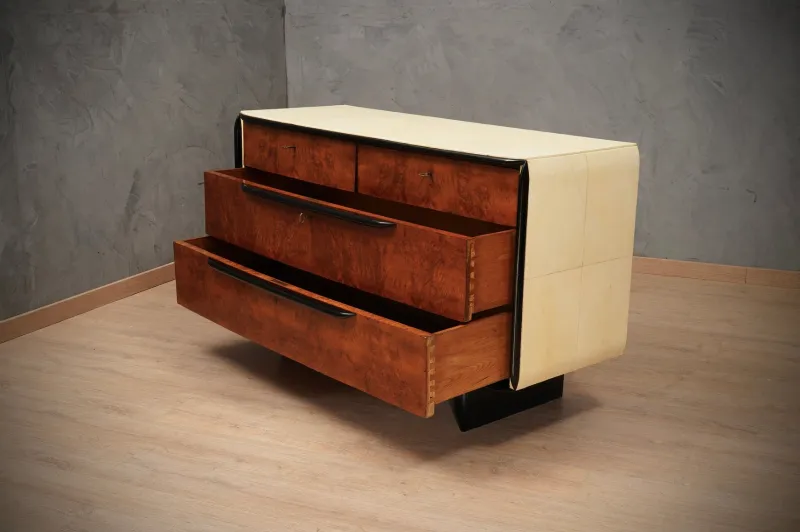 Discount Pamono Art Deco Italian School Walnut and Goat Skin Chest of Drawers, 1930