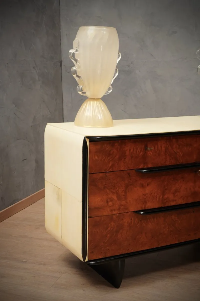 Discount Pamono Art Deco Italian School Walnut and Goat Skin Chest of Drawers, 1930