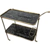 Sale Pamono Art Deco Italian Two-Tier Gilt Brass and Marble Glass Bar Cart by Milo Baughman, 1950s