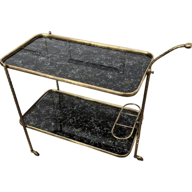 Sale Pamono Art Deco Italian Two-Tier Gilt Brass and Marble Glass Bar Cart by Milo Baughman, 1950s