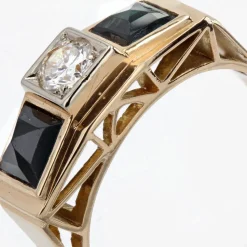 Pamono Art Deco 18K Yellow Gold Garter Ring with Sapphires and Diamond, 1930s><noscript><img width=