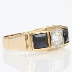 Pamono Art Deco 18K Yellow Gold Garter Ring with Sapphires and Diamond, 1930s><noscript><img width=