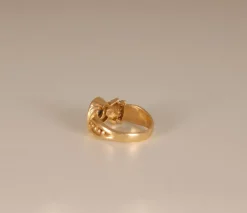 Pamono Art Deco 14K Yellow Gold Ring with Cabochon Cut Sapphire Style Stone and Brilliant Cut Crystals><noscript><img width=