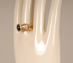 Pamono Art Deco 14K Yellow Gold Ring with Cabochon Cut Sapphire Style Stone and Brilliant Cut Crystals><noscript><img width=