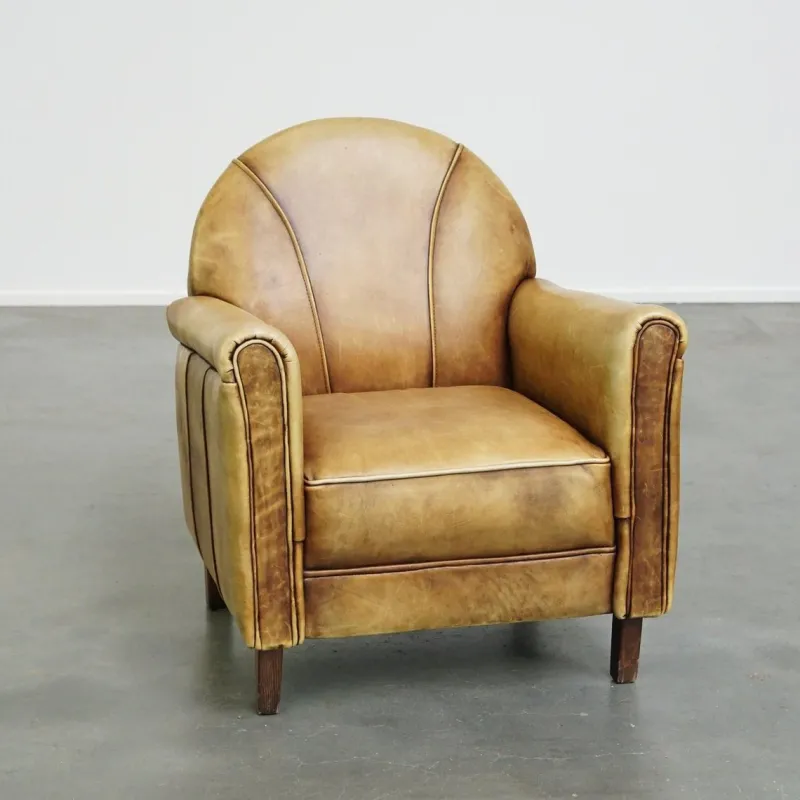 Pamono Art Deco Light Cognac Armchair in Leather> Children's Chairs