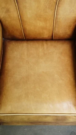 Pamono Art Deco Light Cognac Armchair in Leather><noscript><img width=
