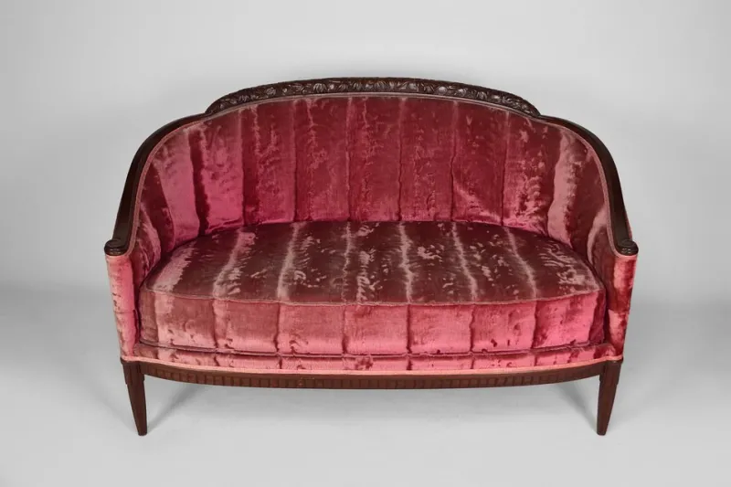 Pamono Art Deco Living Room Set in Pink Velvet attributed to Paul Follot, France, 1920s, Set of 5> Living Room Sets