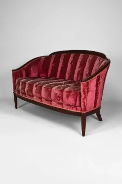 Pamono Art Deco Living Room Set in Pink Velvet attributed to Paul Follot, France, 1920s, Set of 5><noscript><img width=