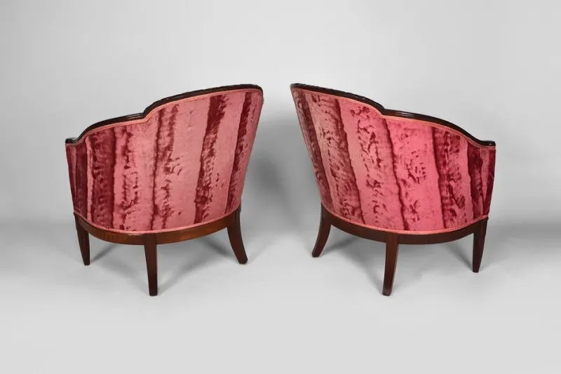 Pamono Art Deco Living Room Set in Pink Velvet attributed to Paul Follot, France, 1920s, Set of 5> Living Room Sets