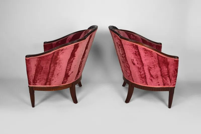 Pamono Art Deco Living Room Set in Pink Velvet attributed to Paul Follot, France, 1920s, Set of 5> Living Room Sets