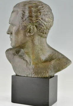 Hot Pamono Art Deco Male Bust Sculpture of Aviator Jean Mermoz in Bronze & Marble by Lucien Gibert, 1925