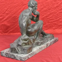 Pamono Art Deco Male Figure of Seated Man, 20th Century, Bronze><noscript><img width=