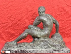 Pamono Art Deco Male Figure of Seated Man, 20th Century, Bronze><noscript><img width=