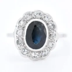 Pamono Art Deco Marguerite Gold, Sapphire and Diamond Ring> Rings