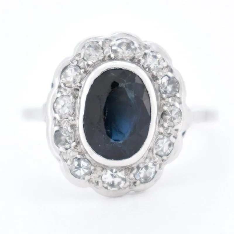 Pamono Art Deco Marguerite Gold, Sapphire and Diamond Ring> Rings
