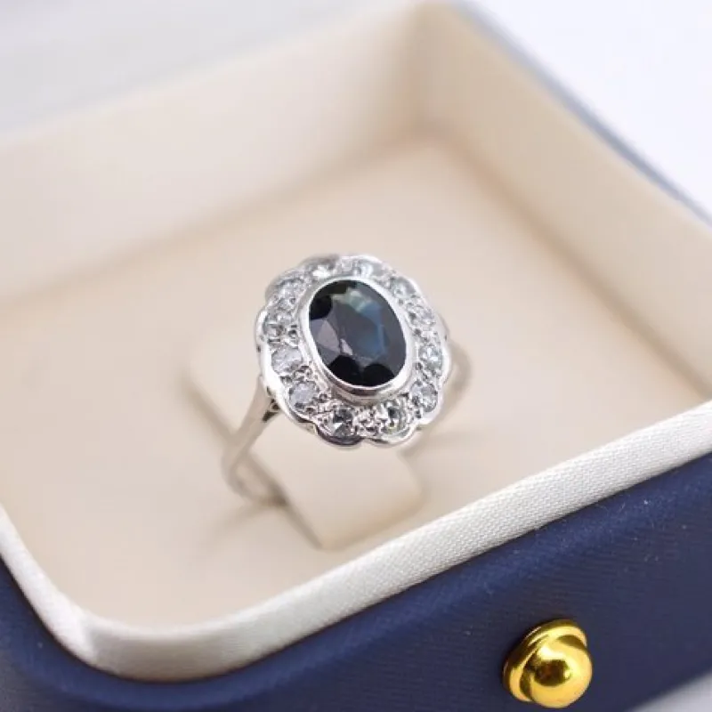 Pamono Art Deco Marguerite Gold, Sapphire and Diamond Ring> Rings