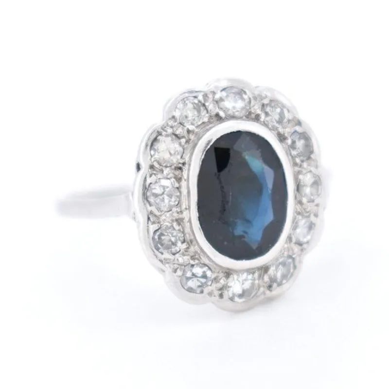 Pamono Art Deco Marguerite Gold, Sapphire and Diamond Ring> Rings