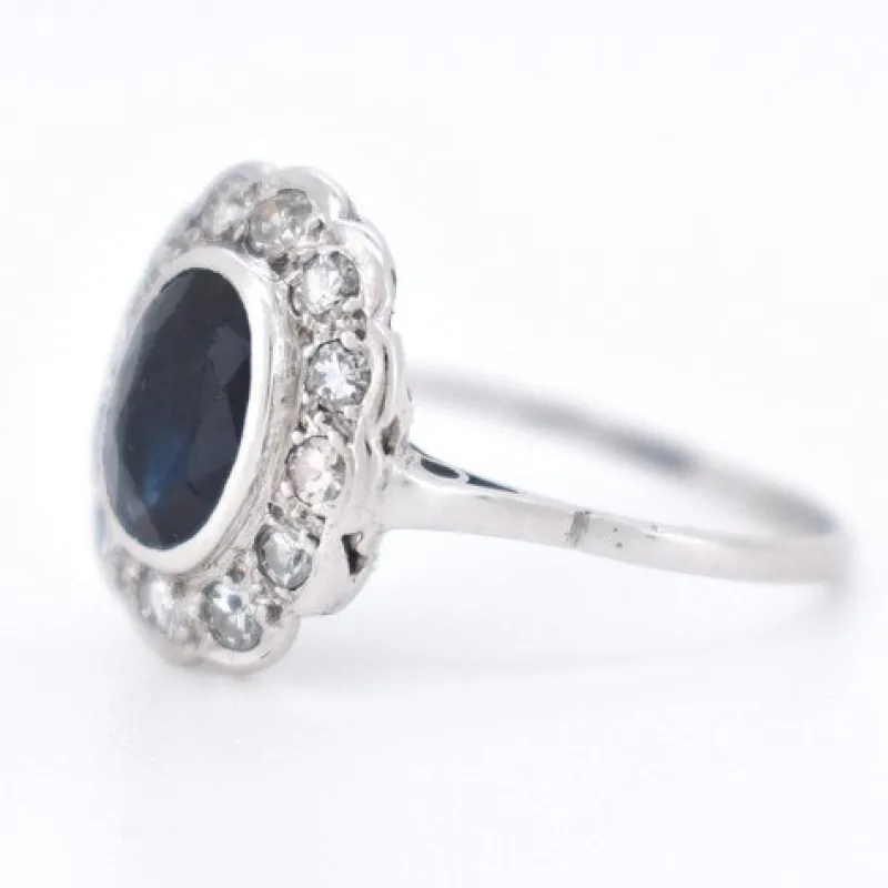 Pamono Art Deco Marguerite Gold, Sapphire and Diamond Ring> Rings