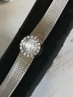 Hot Pamono Art Deco Minimalist Swiss Watch White Gold Diamonds Women Wrist Watch, 1950s