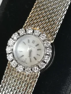 Hot Pamono Art Deco Minimalist Swiss Watch White Gold Diamonds Women Wrist Watch, 1950s