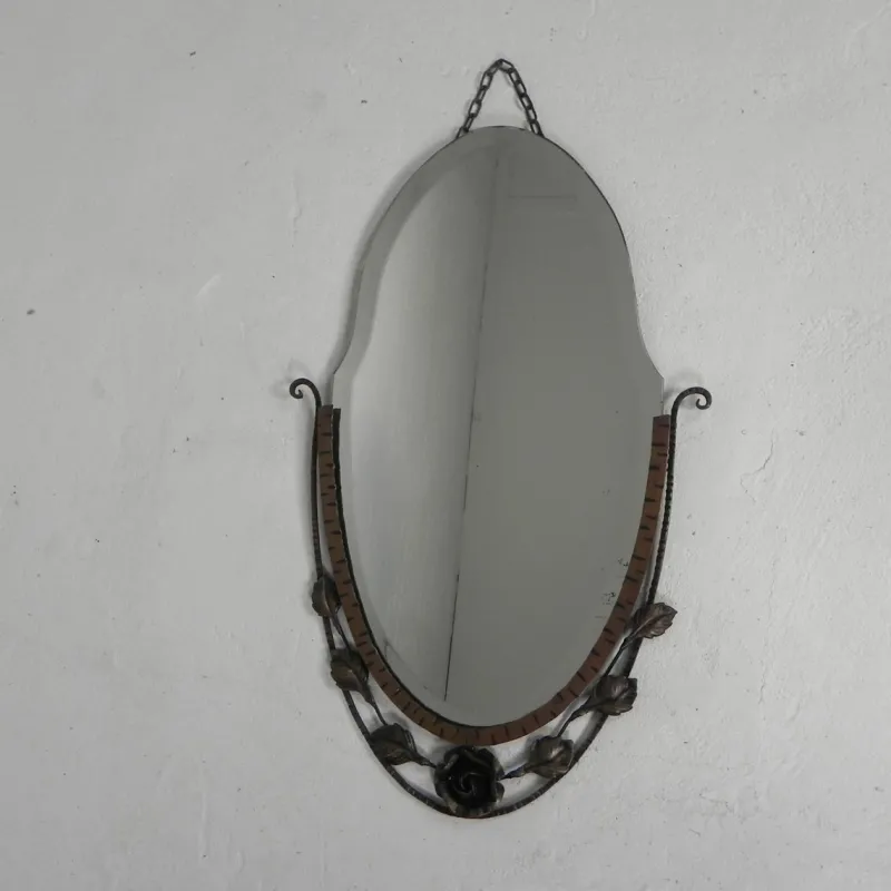 Sale Pamono Art Deco Mirror with Facet-Cut Glass in a Steel Frame, 1930s