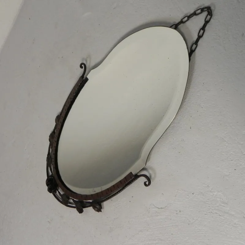 Sale Pamono Art Deco Mirror with Facet-Cut Glass in a Steel Frame, 1930s