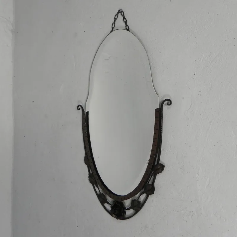 Sale Pamono Art Deco Mirror with Facet-Cut Glass in a Steel Frame, 1930s