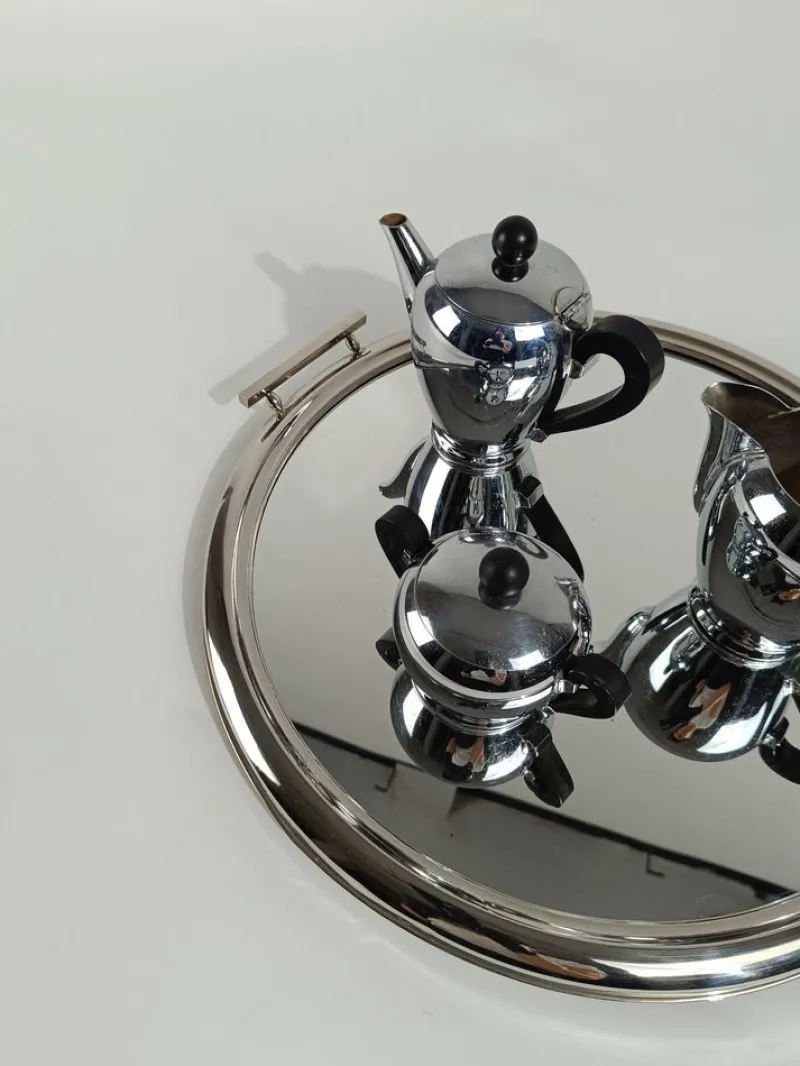 Outlet Pamono Art Deco Mirrored Round Tray in Chromed Metal, Italy, 1930s