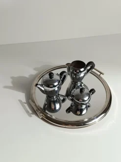 Outlet Pamono Art Deco Mirrored Round Tray in Chromed Metal, Italy, 1930s