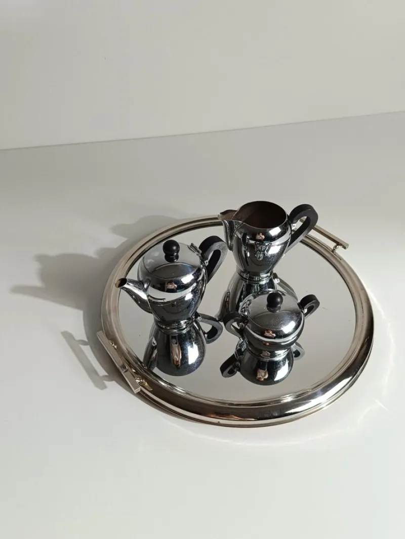 Outlet Pamono Art Deco Mirrored Round Tray in Chromed Metal, Italy, 1930s