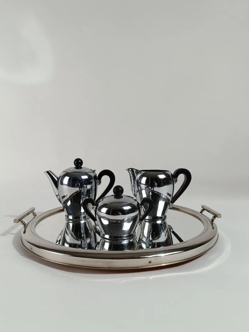 Outlet Pamono Art Deco Mirrored Round Tray in Chromed Metal, Italy, 1930s
