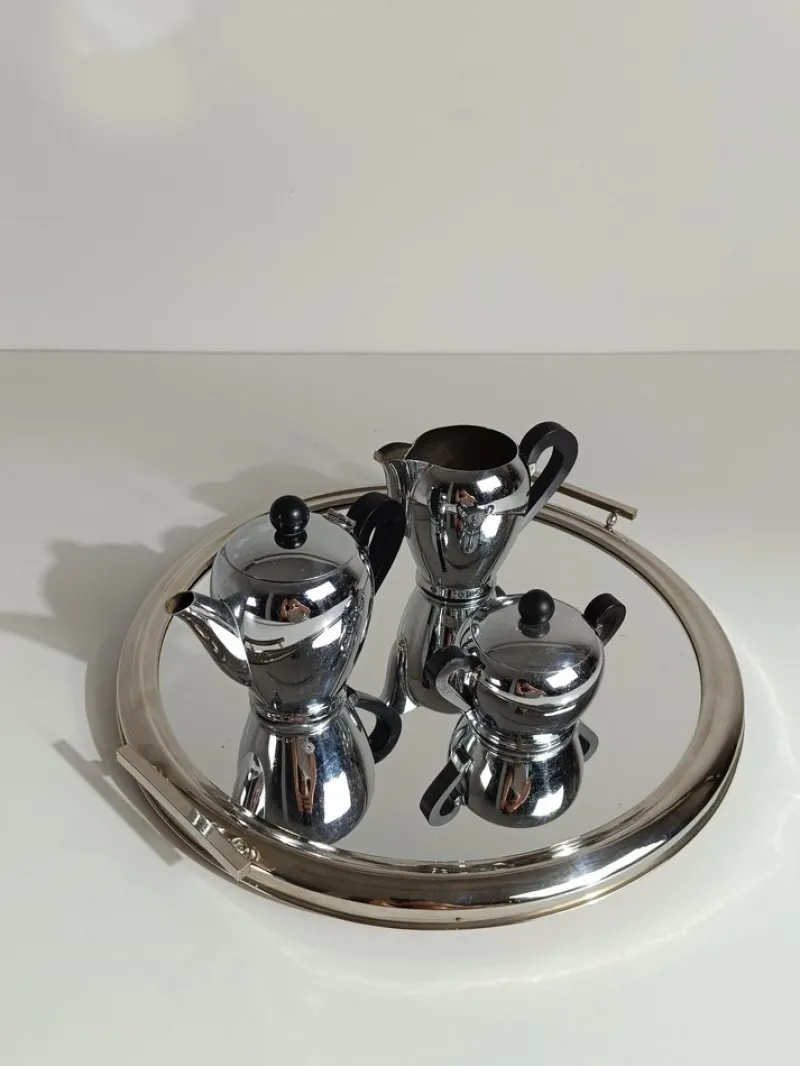 Outlet Pamono Art Deco Mirrored Round Tray in Chromed Metal, Italy, 1930s