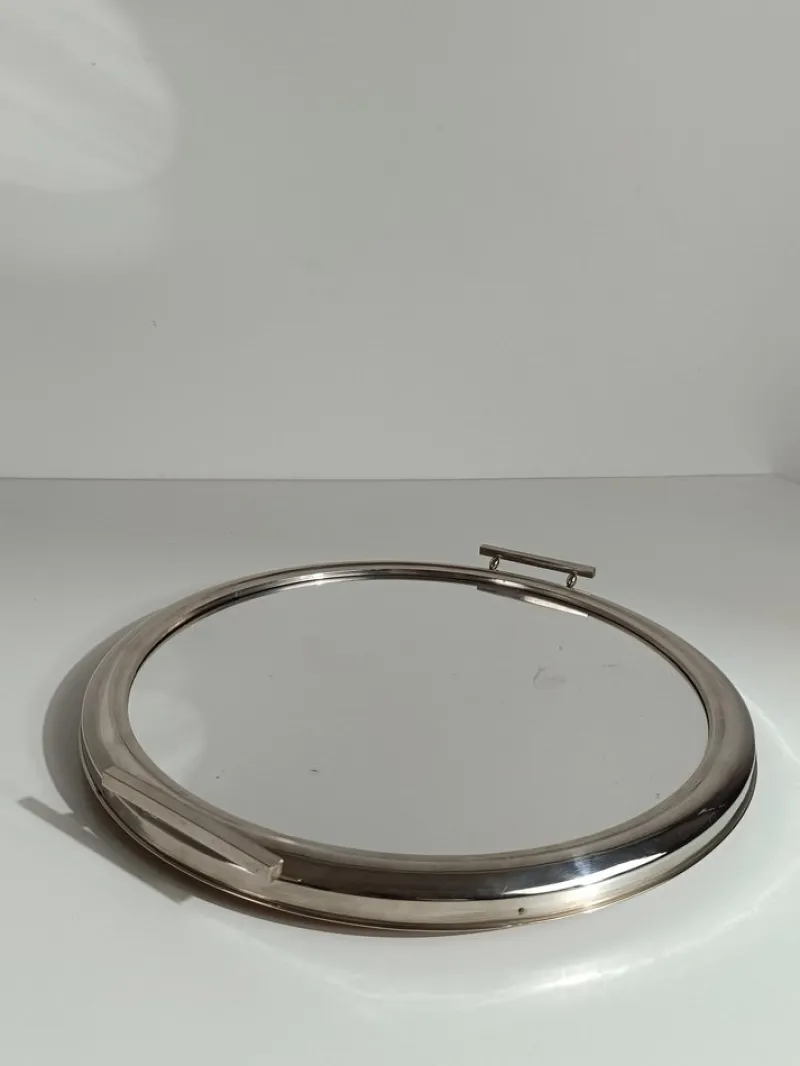 Outlet Pamono Art Deco Mirrored Round Tray in Chromed Metal, Italy, 1930s