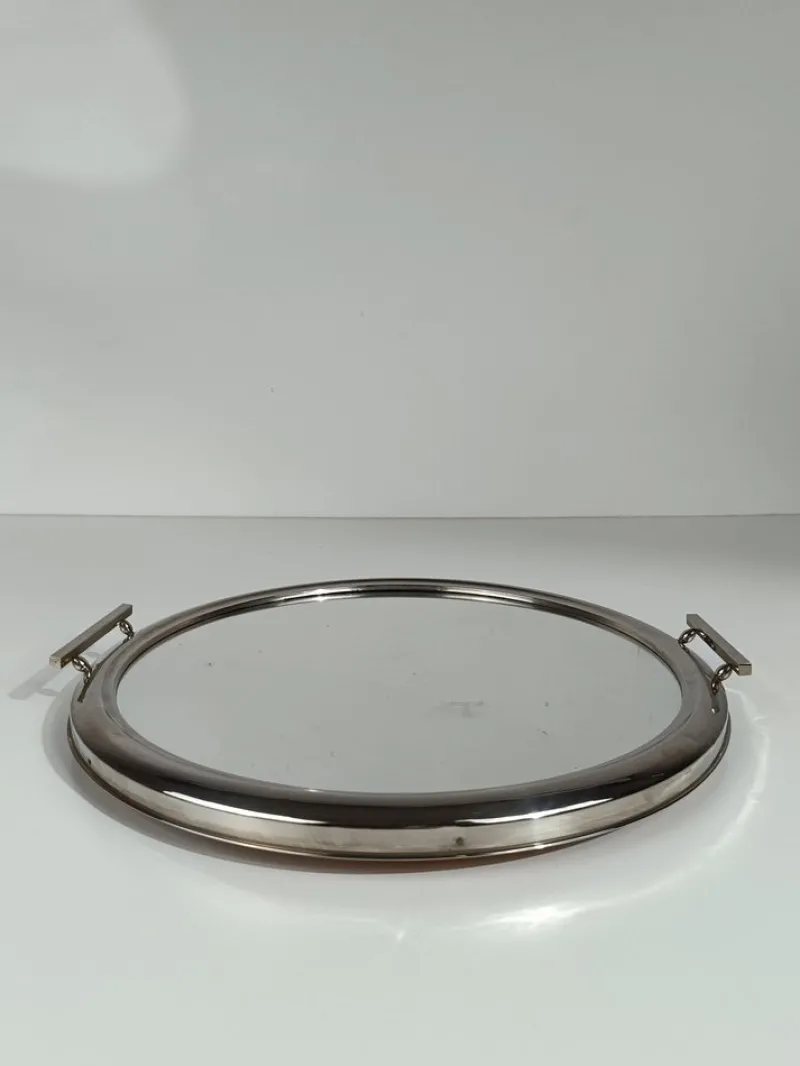 Outlet Pamono Art Deco Mirrored Round Tray in Chromed Metal, Italy, 1930s