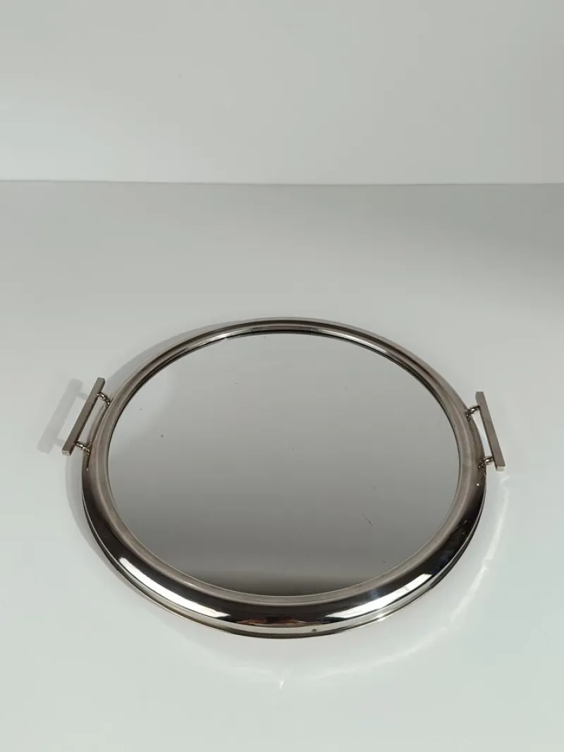 Outlet Pamono Art Deco Mirrored Round Tray in Chromed Metal, Italy, 1930s