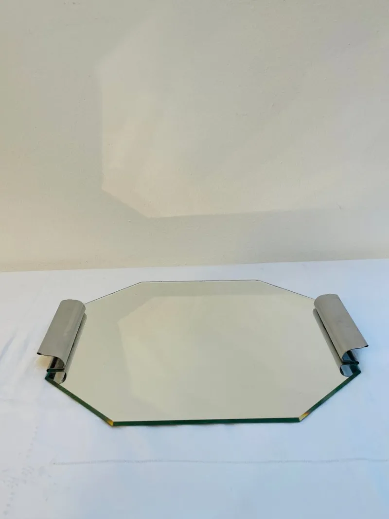 Pamono Art Deco Mirrored Tray with Metal Handles, 1920s> Trays