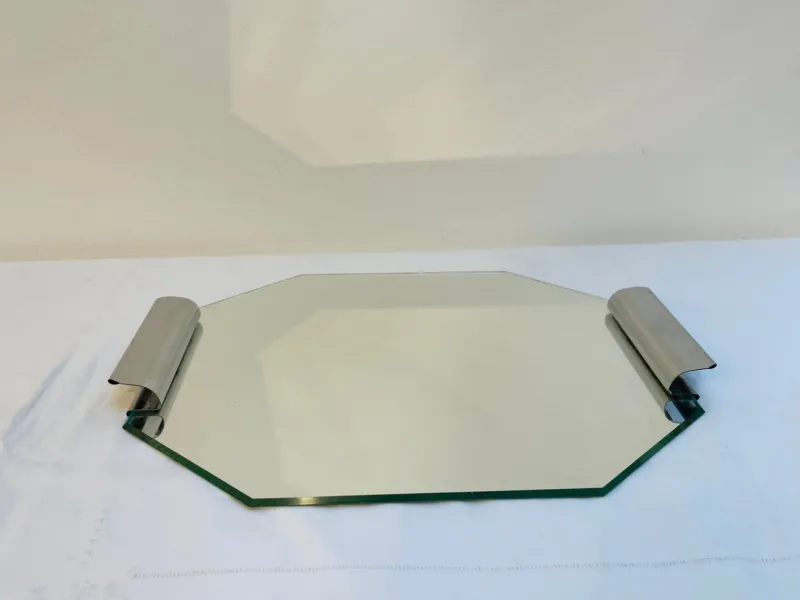 Pamono Art Deco Mirrored Tray with Metal Handles, 1920s> Trays