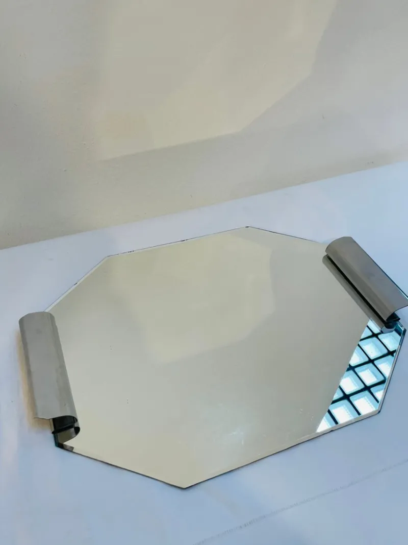 Pamono Art Deco Mirrored Tray with Metal Handles, 1920s> Trays