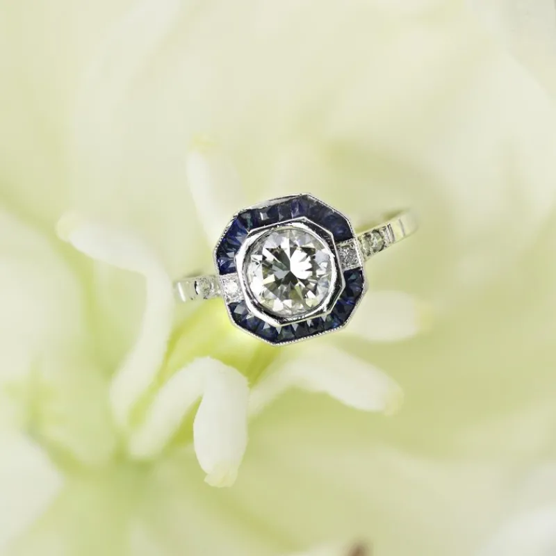 Outlet Pamono Art Deco Modern Sapphires Diamonds Platinum Ring